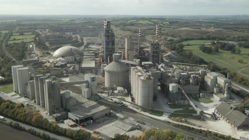 Industrial Site Of Irish Cement Manufacturer In Drogheda, County Louth, Ireland. - aerial shot