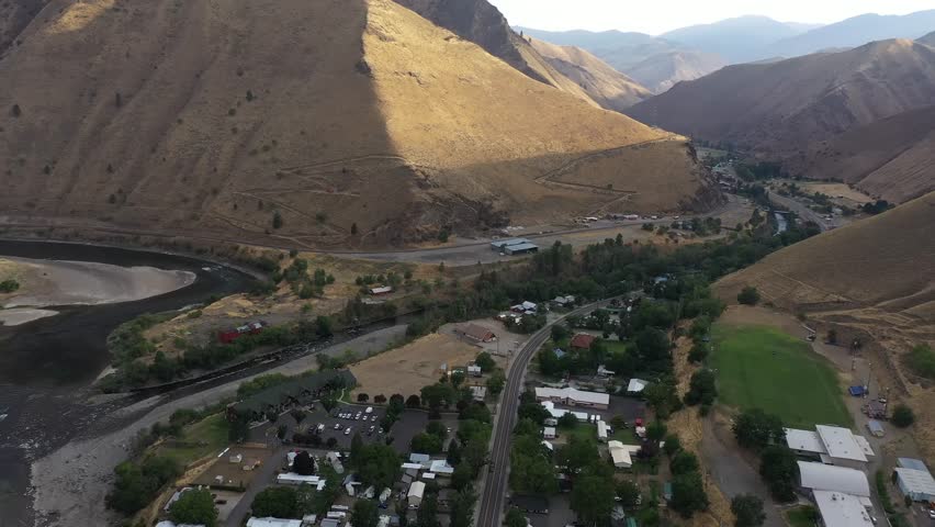 Birdseye view of homes in downtown Riggins, Idaho.
