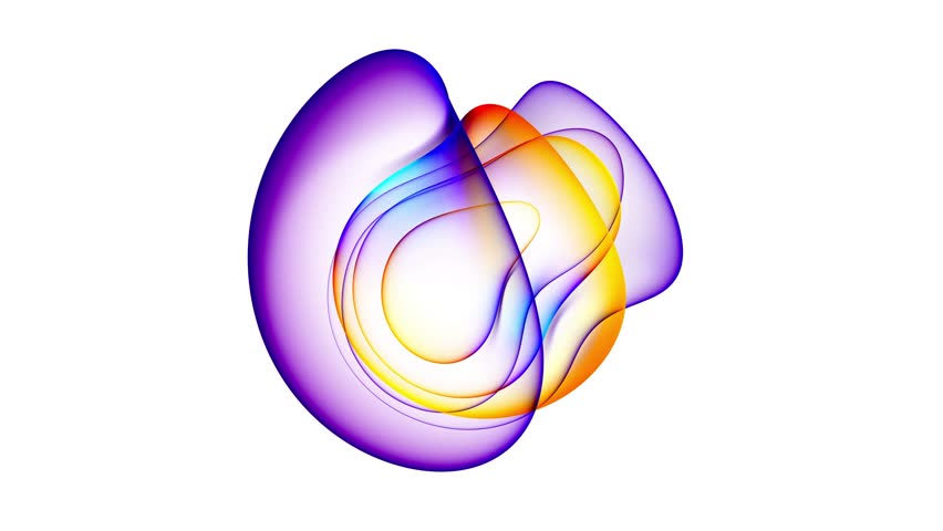 3d render of abstract art video animation with surreal alien ball sphere flower in curved wavy organic biological lines forms in fluorescent green purple and orange gradient color on white background