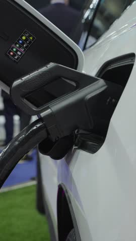 Electric Vehicle Charger Plug on Green Artificial Grass