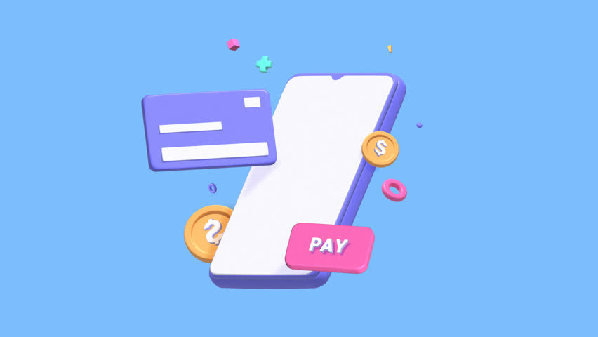 Payment Method with 3D Style of Smartphone and Cards, Coin Icon animation in Isolated Background