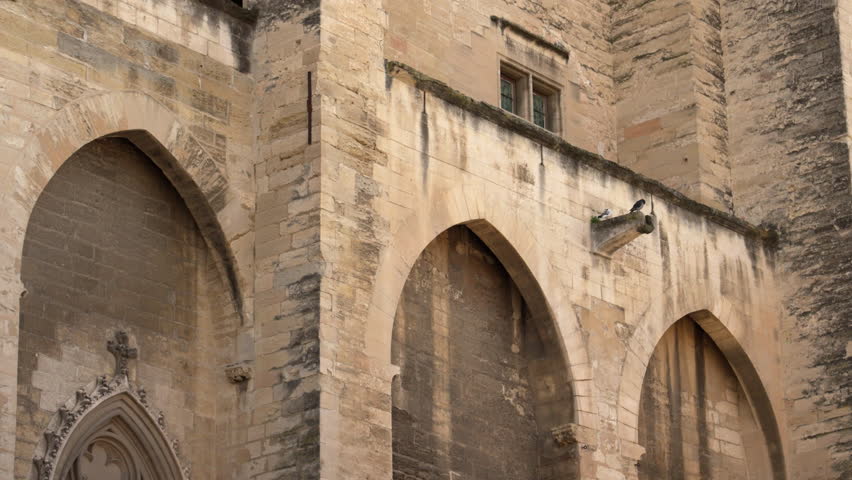 Close up on detail of the Palais des Papes in Avignon, France