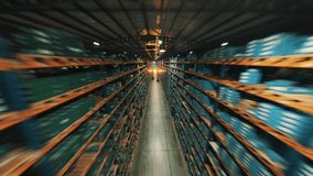 High-speed view down an extensive warehouse aisle filled with organized pallets.
FPV drone shot - Powered by Shutterstock - Get 15% off with code: PIKWIZARD15