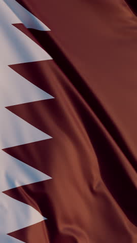 Qatar Doha Flag Vertical Cinematic Realistic Waving Dolly Out Blue Sky