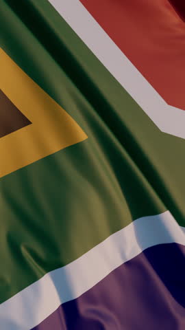 South Africa Pretoria Flag Vertical Cinematic Realistic Waving Dolly Out Blue Sky