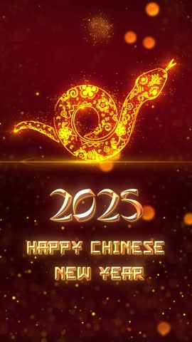 Mobile Vertical HD Resolution, 1080x1920 Pixels, Chinese New Year 2025 Wishes Intro Opener Background, 2025 Year of Snake Background Animation, 
Useful for Chinese Events, Chinese New Year Wishes