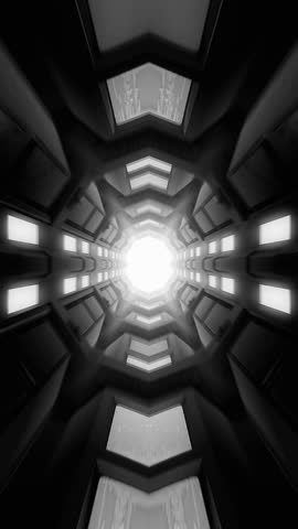 Travelling along an endless futuristic sci-fi hallway.