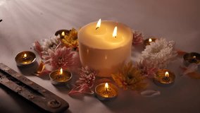 Celebration of Diwali or Deepavali holiday in India with candles and flowers in the evening at night close-up. Hindus celebrate the festival of lights - Powered by Shutterstock - Get 15% off with code: PIKWIZARD15