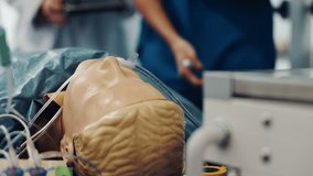 Healthcare, learning and mannequin with people in hospital for patient simulation, medical training and research. Education, consultant and students with cpr dummy in college for doctor report - Powered by Shutterstock - Get 15% off with code: PIKWIZARD15