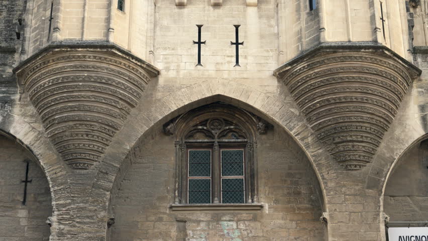 Close up on detail of the Palais des Papes in Avignon, France