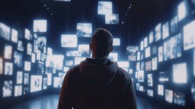 Man In Dark Room Surrounded By Floating Digital Screens Future Technology Innovation Virtual Reality - Powered by Shutterstock - Get 15% off with code: PIKWIZARD15