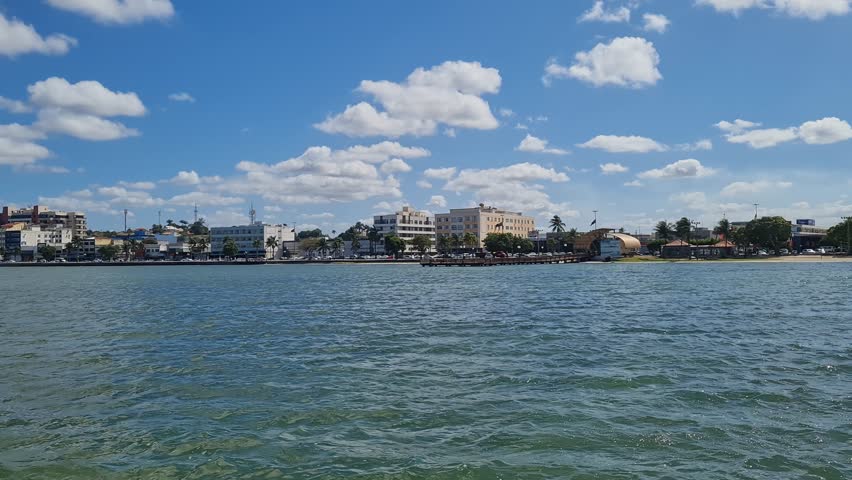 Ferry Boat Araruama Praia Seca (Dry Beach) - Crossing Araruama Lagoon, Brazil, natural beauty over calm waters.  Peaceful ride through serene landscapes, relaxing vacation in Região dos Lagos.