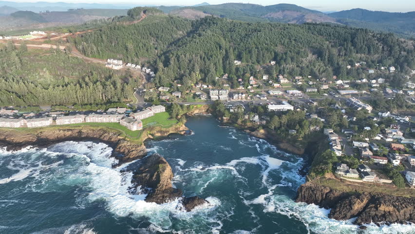 The Pacific Ocean washes against the rocky and scenic coastline of Oregon, not far south of Lincoln City. This part of the Pacific Northwest coast is incredibly rugged and accessed from highway 101.