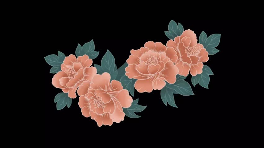 Elegant flower and leaf corner frame animation on a black background, ideal for invitations, titles, or decorative projects with a touch of natural beauty