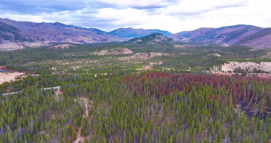 Drone over Idaho Forest Wilderness Mountains