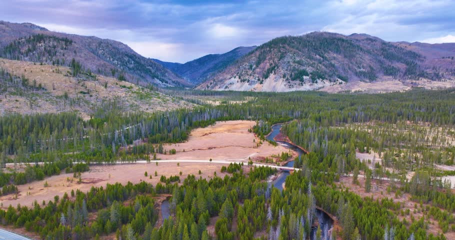 River Aerial View Idaho Forest Wilderness