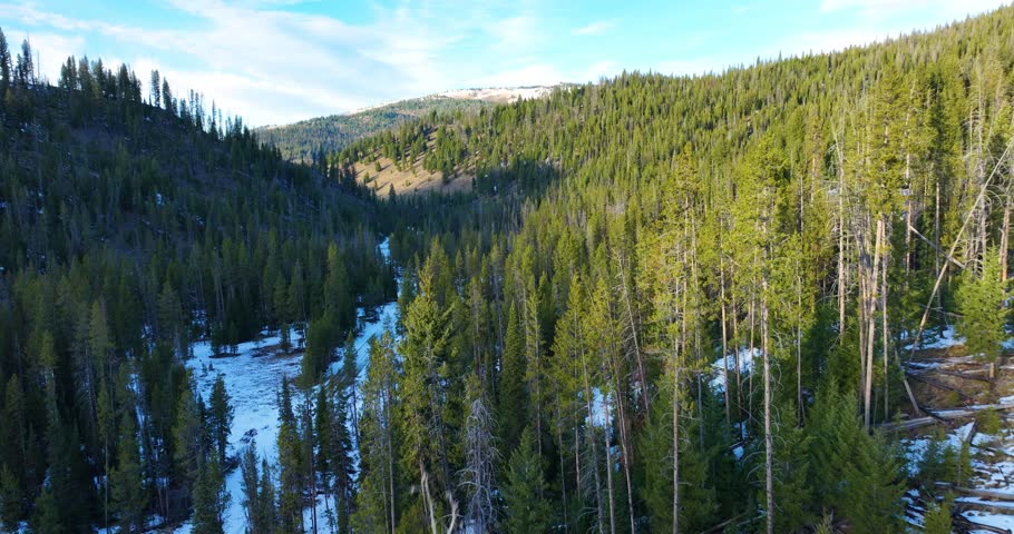 Snow-Dusted Mountains in Salmon Challis Forest Drone Aerial