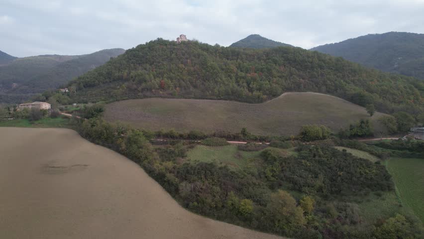 Aerial view of road in Marche region in Italy