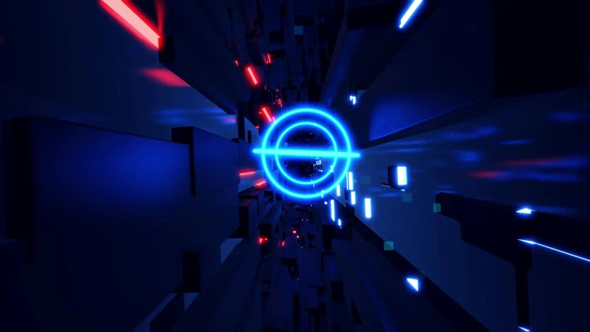 data visualization. Technology concept. Blue dark sci fi bg fly through tech digital space like in tunnel with neon light. Hi-tech information flow in blockchain or bigdata. 3d looped. 3D Illustration - Powered by Shutterstock - Get 15% off with code: PIKWIZARD15