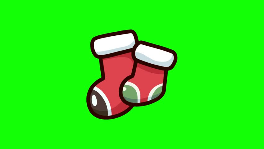 A charming loop animation of two festive Christmas stockings with a green screen background, perfect for holiday-themed projects, advertisements, and social media content.