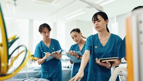 Japanese, hospital and training with staff, communication and doctor with advice and writing notes. Nurse, employee and discussion with icu clinic procedure and questions with healthcare management - Powered by Shutterstock - Get 15% off with code: PIKWIZARD15