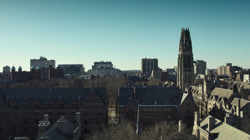 Yale University is a private Ivy League research university in New Haven, Connecticut. Beautifully timed on a drone in 2024. High quality 4k footage