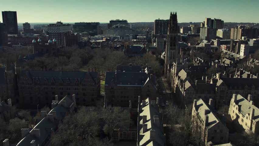 Yale University is a private Ivy League research university in New Haven, Connecticut. Beautifully timed on a drone in 2024. High quality 4k footage