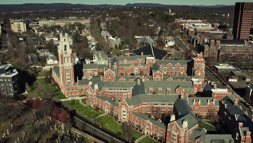 Yale University is a private Ivy League research university in New Haven, Connecticut. Beautifully timed on a drone in 2024. High quality 4k footage