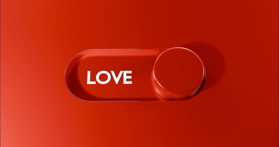 On and Off toggle switch buttons. Love and Hate mode switch button. 3d render video.