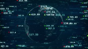 Animation of numbers with symbols of stock price on background with dynamic Earth globe. Financial figures and diagrams showing volatile changes, 4K global business animation - Powered by Shutterstock - Get 15% off with code: PIKWIZARD15
