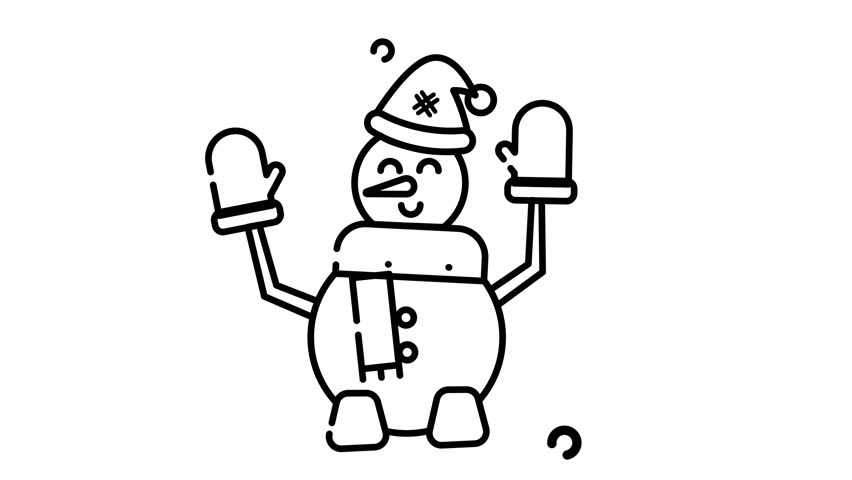 Snowman line animated icon. Seamless looping video with alpha channel on transparent background. Winter themed motion graphic animation