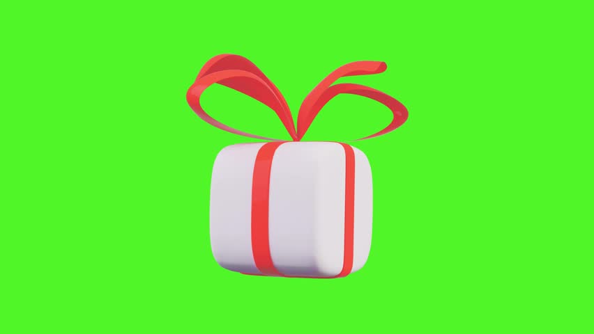 A White Gift Present box isolated on Green screen Chroma key background and isolated on White and Burgundy backdrop. Included Alpha Mask channel for Stencil Luma blending. 3D. 3D Illustration