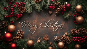 Merry Christmas. Christmas greetings. Christmas background with fir branches and  pine cone. Greeting card. - Powered by Shutterstock - Get 15% off with code: PIKWIZARD15
