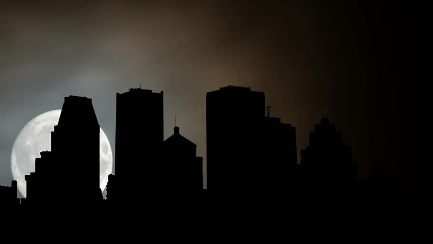 Quebec: Montreal Downtown View, Time Lapse by Night with Full Moon, Canada