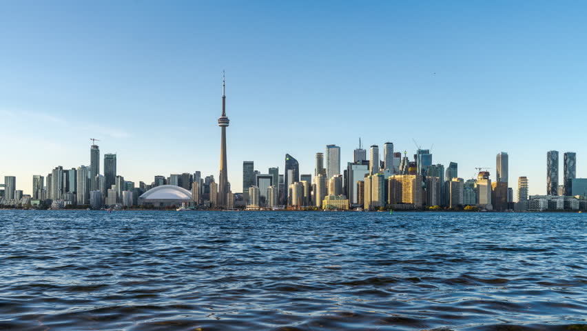 Toronto, Ontario, Canada cityscape on Lake Ontario at dusk.