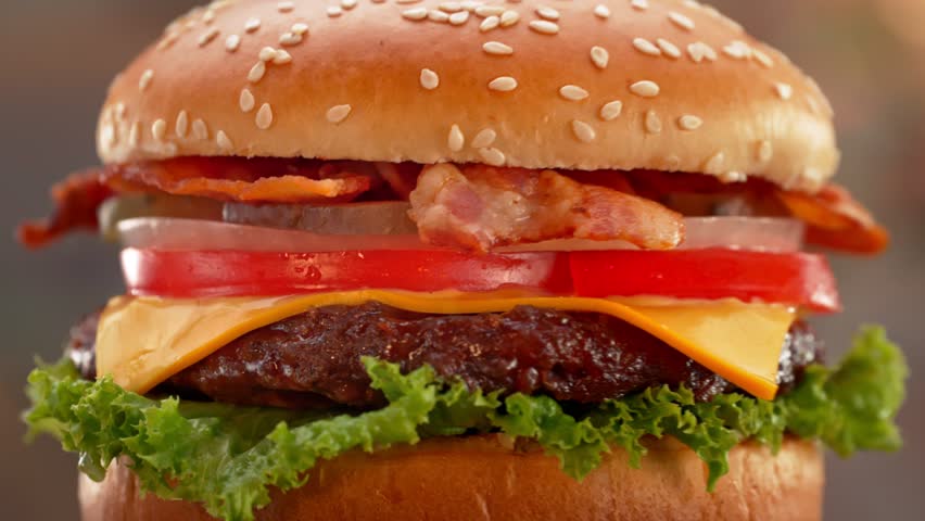 Spinning Premium Hamburger Filmed with Camera Motion.
