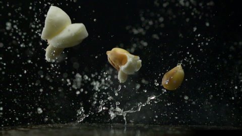 Popcorn popping on black background shooting with high speed camera, phantom flex.