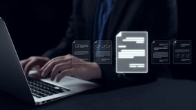 Business person managing online documents for efficient work processes. Ensure secure and quick access to all your important online documents with ease. UUID - Powered by Shutterstock - Get 15% off with code: PIKWIZARD15