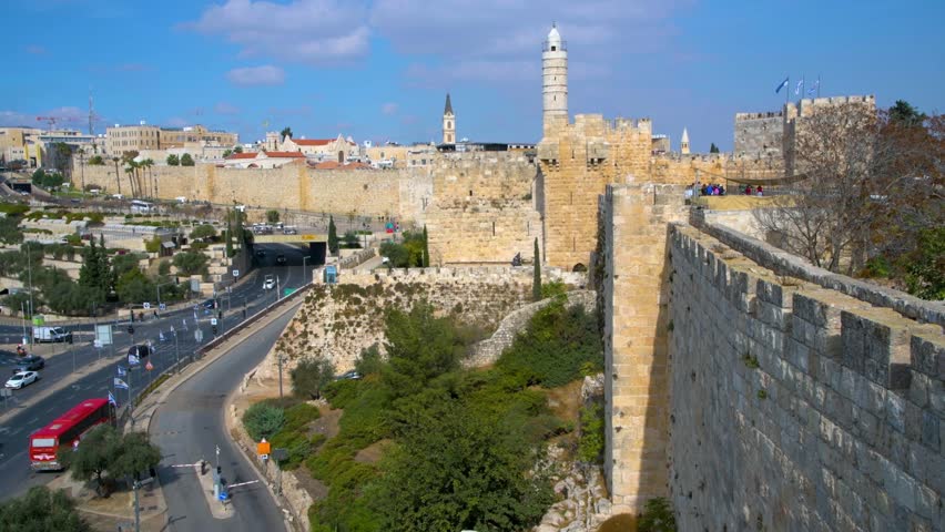 Traffic at Jaffa Gate entrance to Old Town Jerusalem