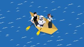 Business Team with Robot Sailing in a Paper Boat 3d animation cartoon - Powered by Shutterstock - Get 15% off with code: PIKWIZARD15