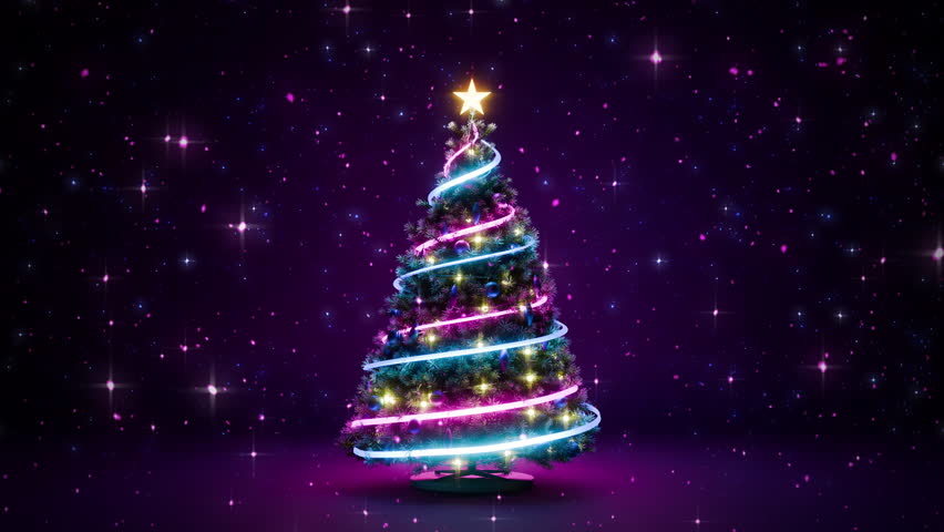 Neon Christmas Tree on Dark Background