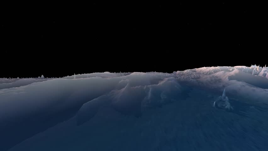 The icy planet Pluto and its surface. 3d animation