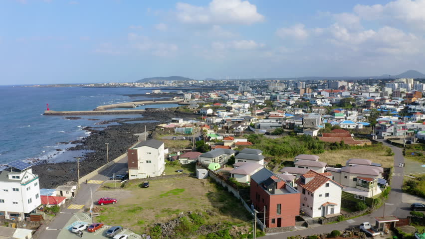  A seaside village scenery on Jeju Island, Korea. Sinchon-ri.