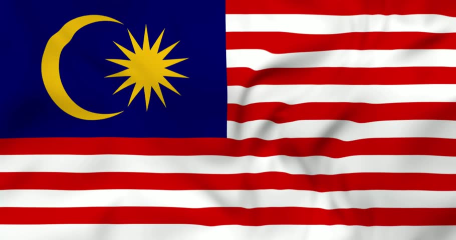 Two flying airplanes and waving flag of Malaysia in background. 3d loopable animation in 4k resolution video.