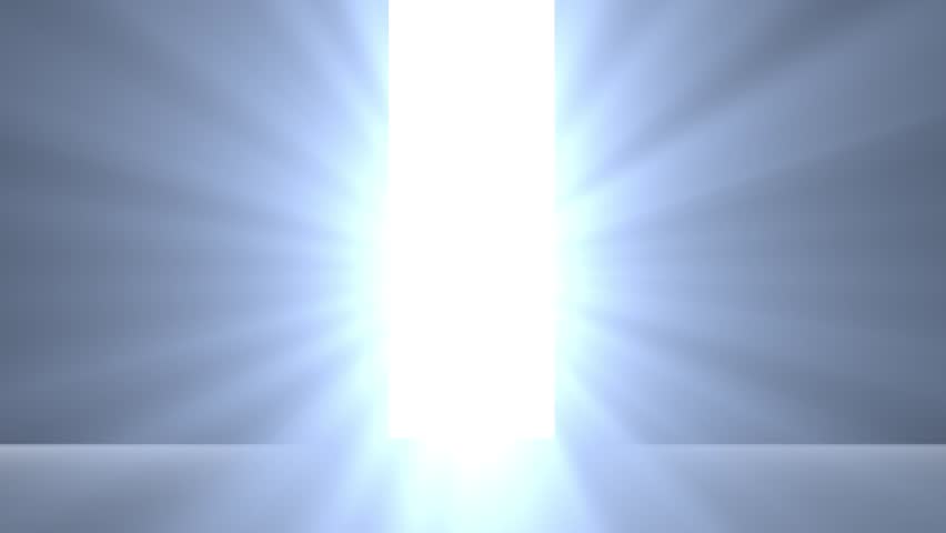 Moving Out of Dark to Flashing Light Doors Opening to Bright Shining Light in End of Tunnel. innovations, future hope, new win freedom. opens to heaven world of light Entrance or exit. 3D Illustration