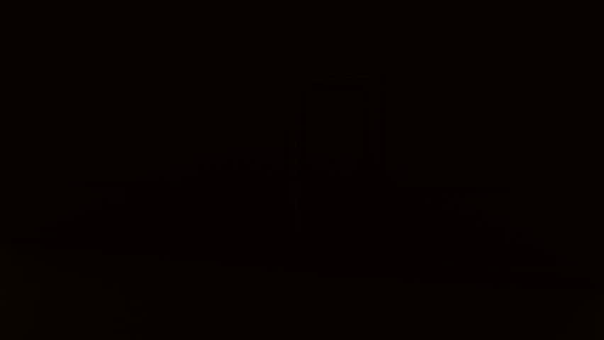 Door Opening, Bright Warm Shining Glowing Light Appears in Dark Room. Magic, Mystery, Success and Religious Concept. Abstract Minamalistic 3d Animation