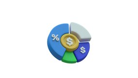 Animation 3D pie chart with a dollar sign and percentage symbol. Can be used for various purposes, such as presentations, reports, infographics, and data visualizations. Alpha Channel. - Powered by Shutterstock - Get 15% off with code: PIKWIZARD15