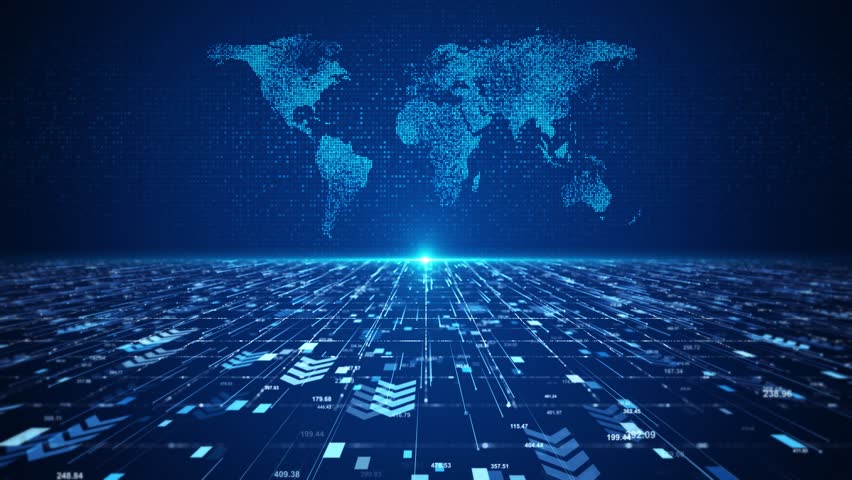 Global planet Earth business network connection. World map digital data flow blockchain technology, E commerce infographics, bitcoin trading global cryptocurrency blockchain banner. 3D Illustration