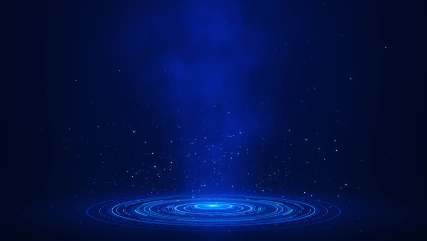 Futuristic blue Dynamic abstract digital HUD Virtual Interface background space circles particles. innovation virtual portal vortex. cyber technology, sci-fi interfaces, vibrant. 3D Illustration