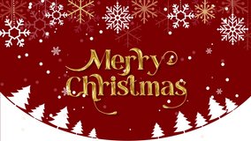 Merry Christmas red background with snowflakes and pine trees silhouette, motion graphic design - Powered by Shutterstock - Get 15% off with code: PIKWIZARD15